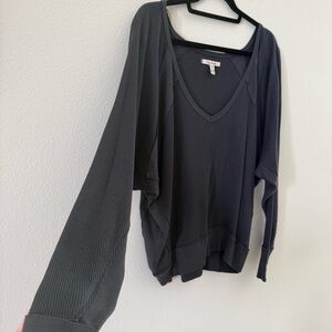 Free People Santa Clara Thermal Oversized V-Neck Black XS NWT